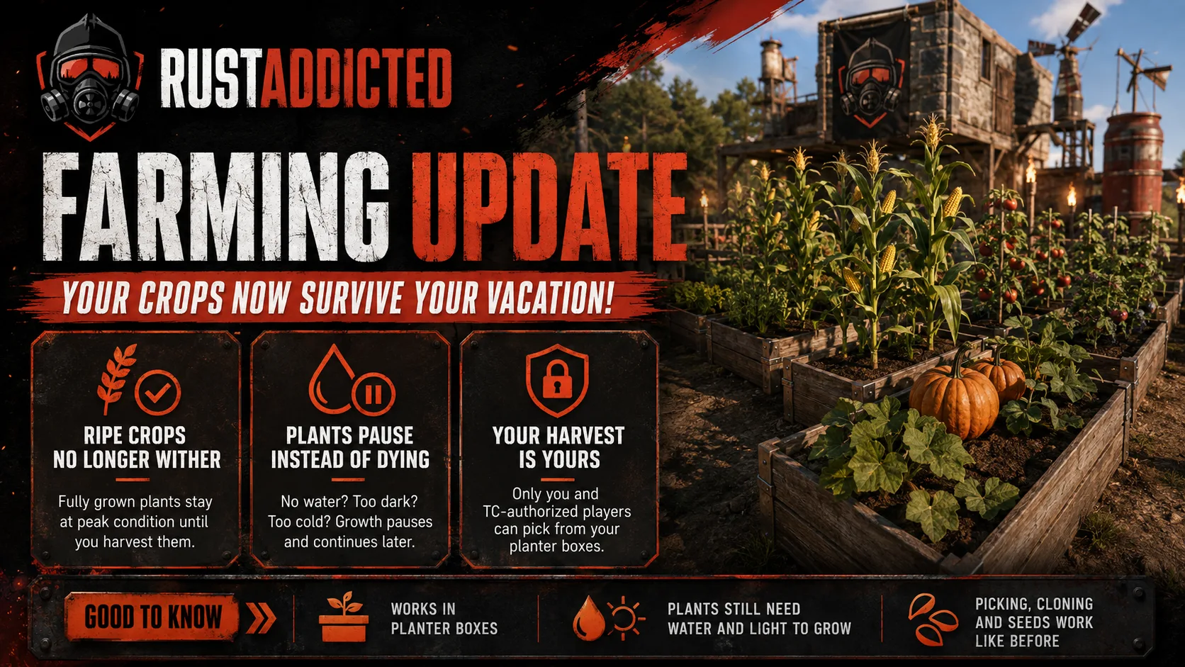 Rust Farming Update: Crops No Longer Wither on RustAddicted PvE