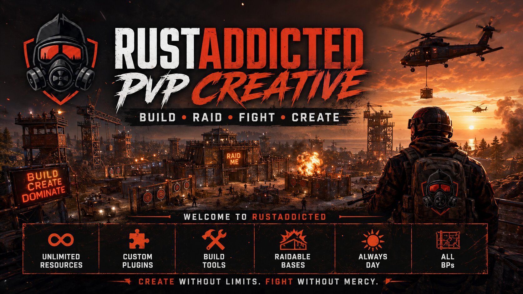 RustAddicted PvP Creative | BUILD | CUSTOM PLUGINS | UNLIMITED
